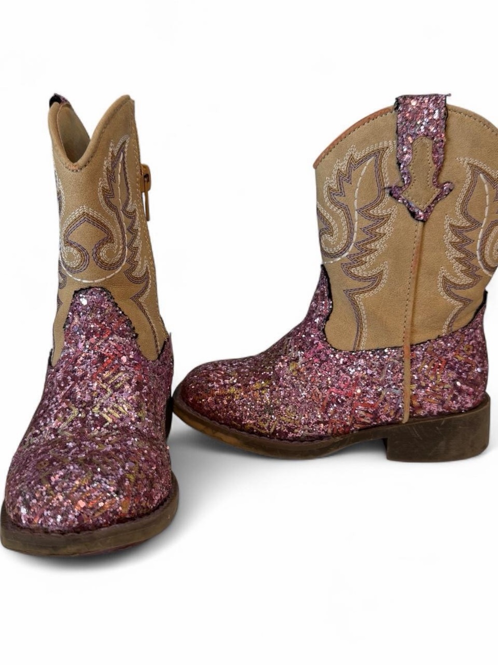 Roper Pink Glitter & Tan Kids Western Boots